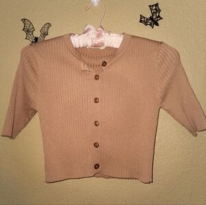 Willow Boutique Double Zero Caramel Tan Button-Up Women's Cropped Sweater